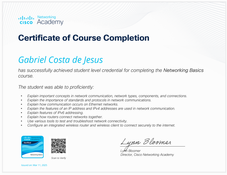 Certificado Cisco Conceito Básico de redes— Gabriel Costa de Jesus (gabrielcosta-js)